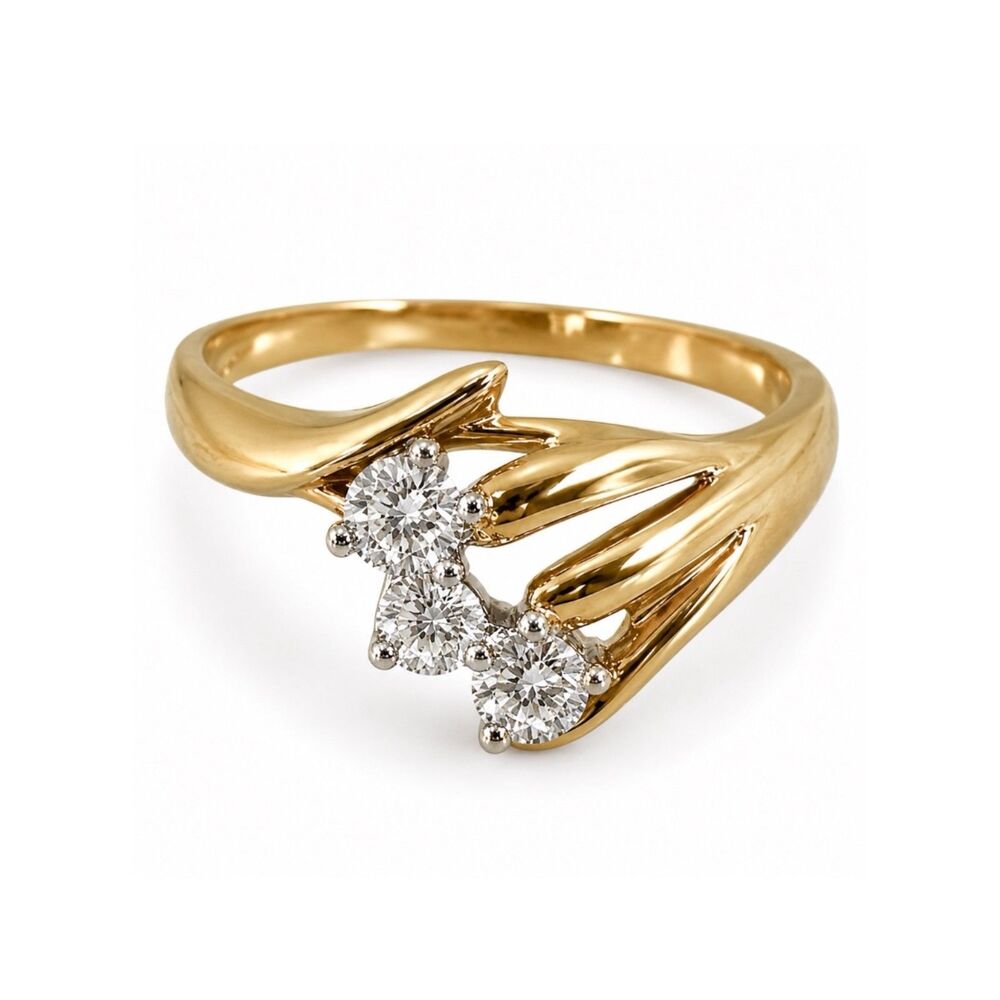 Vintage 1970s Ring Size 6 CZ Cluster Bypass Gold Plated Band - 14U
